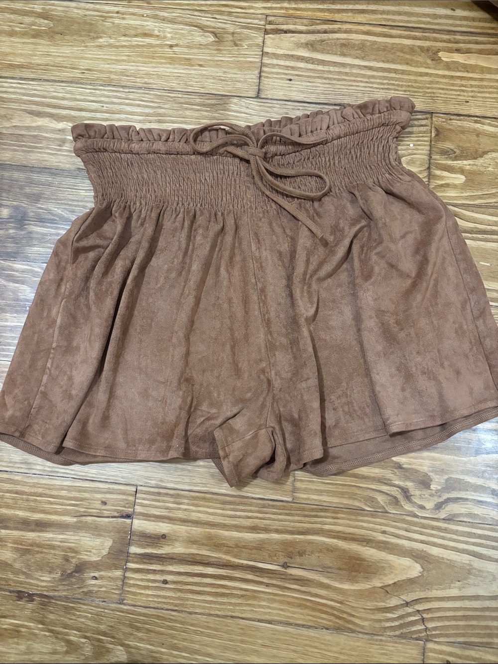 Pink Lily Size 2XL Brown Paper-bag Shorts in Velvety Material